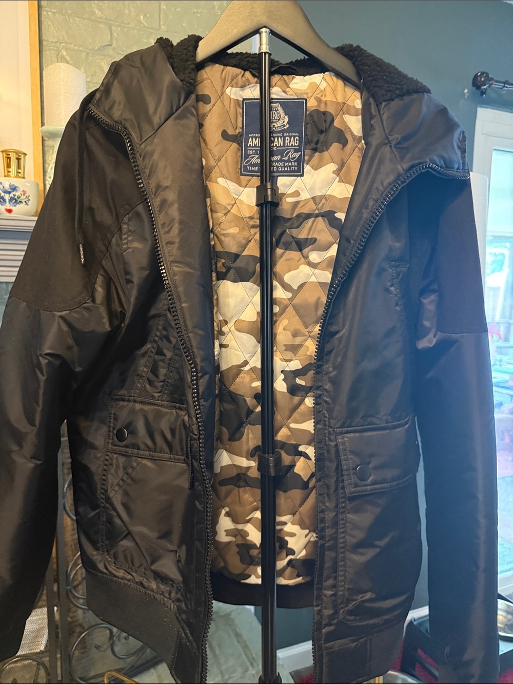 American Rag Black Jacket with Camo Lining NWOT
